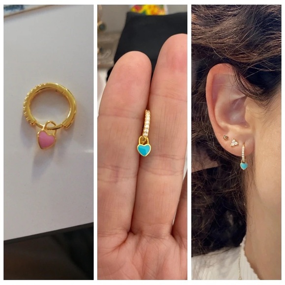 COPY - 1 pair 925 Sterling Turquoise Teal Gold Studs Hoops Hinges Pin Earrings - Picture 10 of 16